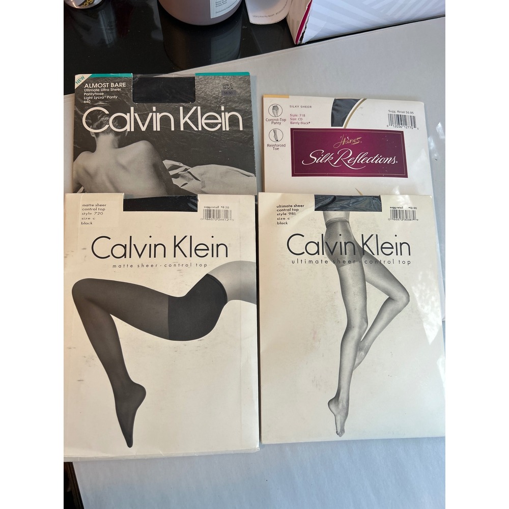 Vintage Calvin Klein Hanes Pantyhose Bundle 4pk Black Control Top Size C Med